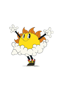 a cartoon sun on a black background